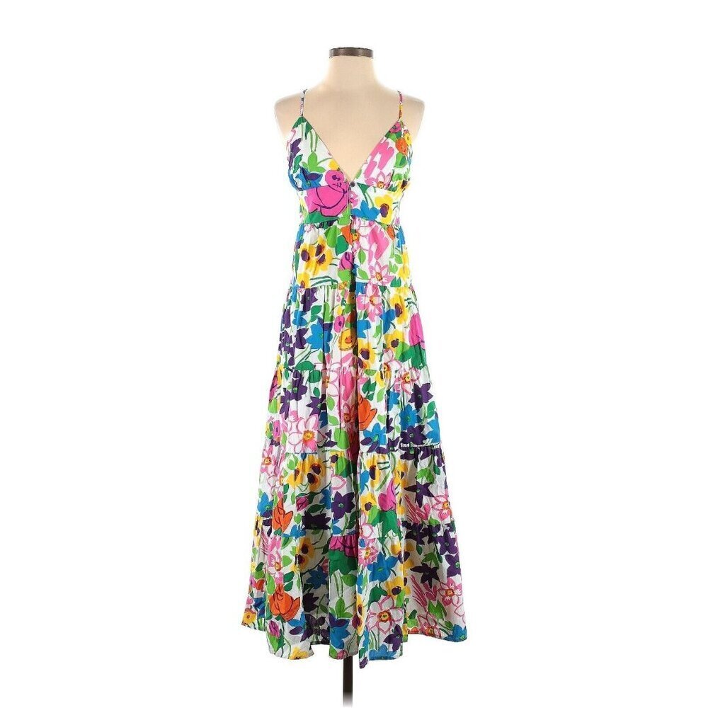 NWT J.Crew Cotton-poplin Button-up Midi in Ivory Vibrant Garden Floral Dress S - Picture 2 of 4